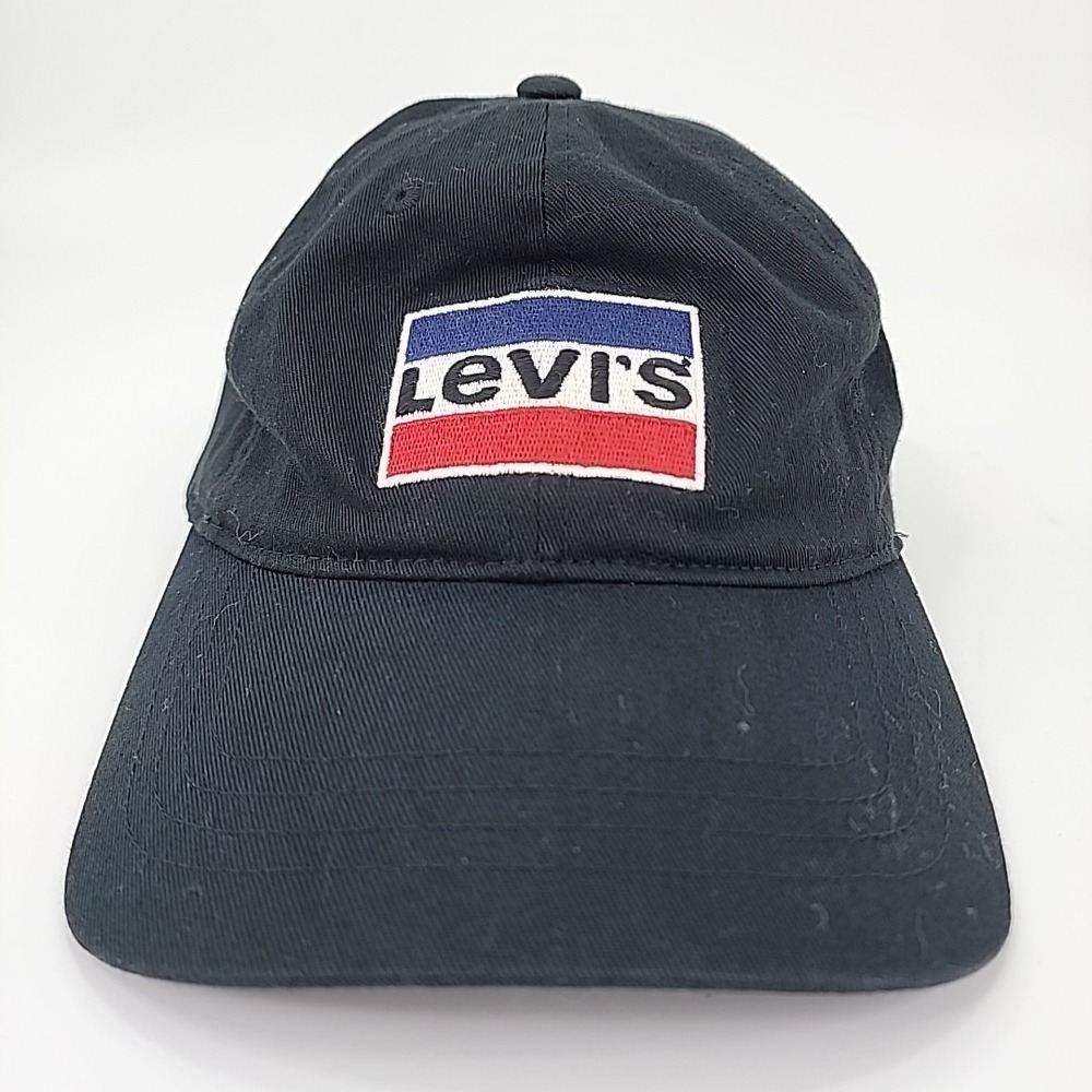 Levi's FlexFit 110 Baseball Cap Hat Black Red Blue Stripe Strap‎ back STRAUSS